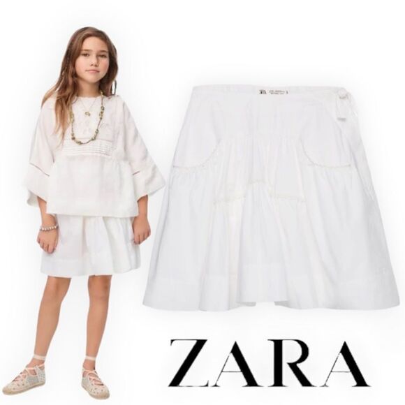 ZARA Kids | White | EMBROIDERED POPLIN SKIRT - Picture 1 of 8